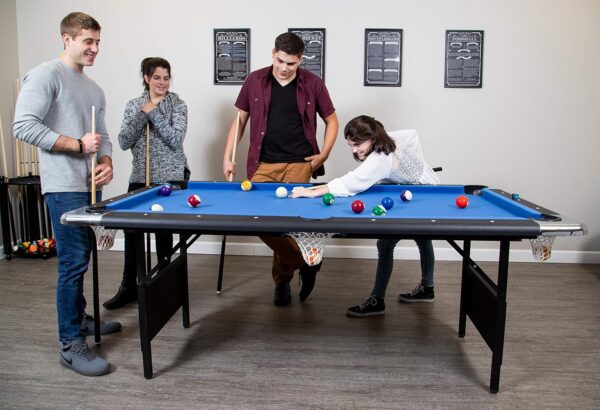 1b4f3035f8844f28aaf10a4eb1a9a632 Hathaway Fairmont 6 Ft Portable Pool Table, Adults Folding Billiards Tables for Game Room with Easy Foldable Storage, Includes Full Set of Billiard Balls, Cues, Chalk & Brush