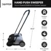 Walk-Behind Outdoor Hand Push Floor Sweeper - 5.25 Gallon Capacity - 25.5" Sweeping Width - Sweeps up to 27,900 ft² / Hour, Grey