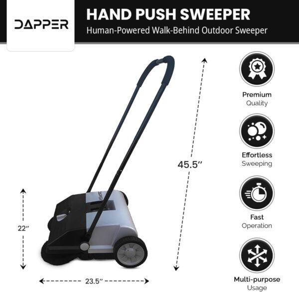 1b554170b06240799377aace4a2311d6 Walk-Behind Outdoor Hand Push Floor Sweeper - 5.25 Gallon Capacity - 25.5" Sweeping Width - Sweeps up to 27,900 ft² / Hour, Grey