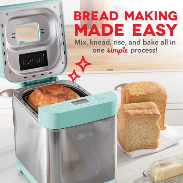 Dash Everyday Stainless Steel Bread Maker up to 1.5lb Loaf, Programmable, 12 Settings + Gluten Free & Automatic Filling Dispenser