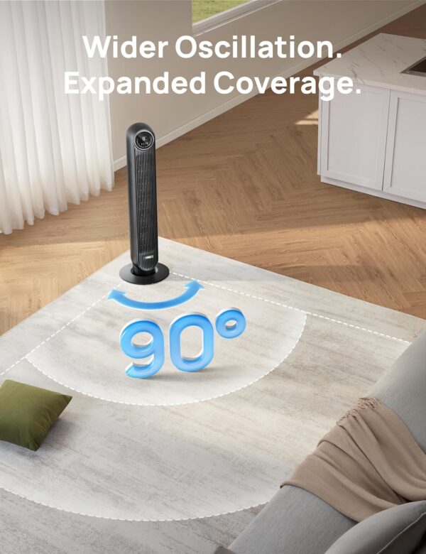1bc0605e46b443119a03cd2d83d3cde7 Dreo Tower Fan for Bedroom, 25ft/s Smart Standing Fans, 90° Oscillating Floor Fan with 4 Modes, 4 Speeds, 8H Timer, 28dB, Bladeless, Remote, 28 dB, Works with WiFi Voice Control