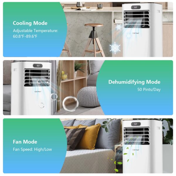 1bf8ee18af8d4aa89a1edba4b13313a6 Costway 6000 BTU (10000 BTU ASHRAE) Portable Air Conditioner w/ Remote Control 3-in-1 Air Cooler w/ Drying White