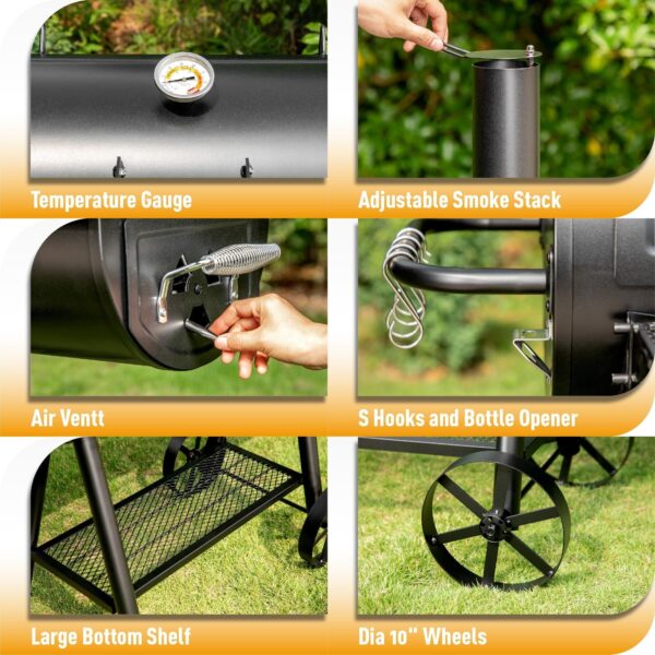 1c2c880d9c8b4624b72557d4e971c5f0 941 Sq.in. Overlarge BBQ Charcoal Grill with Offset Smoker, Black