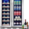 24 inch Wine Cooler, 46 Bottle - Dual Zone Built-in or Freestanding Fridge with Stainless Steel Reversible Glass Door, for Home, Kitchen, or Office.