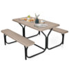 YYAo Dining Chair, Weatherproof Garden Bench, Loveseat, HDPE Outdoor Picnic Table Bench Set with Metal Base-Coffee