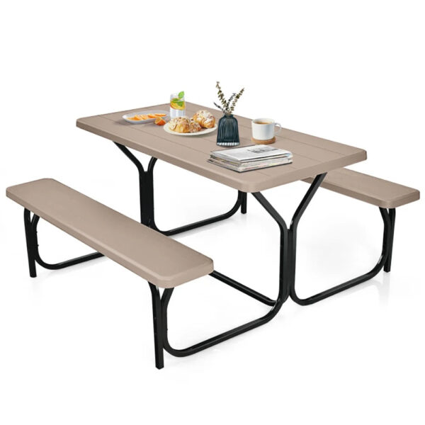 1c51b9c9789d4453bf637f5d7f26a0f9 YYAo Dining Chair, Weatherproof Garden Bench, Loveseat, HDPE Outdoor Picnic Table Bench Set with Metal Base-Coffee