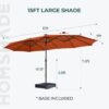 Double Sided Patio Umbrellas - 15ft Solar Lights LED Lighted Outdoor Extra Large Market Table Umbrella with Base Included, Oversized Umbrella for Deck, Pool, Backyard (Beige)
