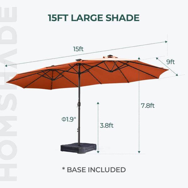 1c692ea4f6654f52ae0b9fdaa69d3e29 Double Sided Patio Umbrellas - 15ft Solar Lights LED Lighted Outdoor Extra Large Market Table Umbrella with Base Included, Oversized Umbrella for Deck, Pool, Backyard (Beige)