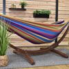 Vivere Double Cotton Hammock with Solid Pine Stand- Tropical
