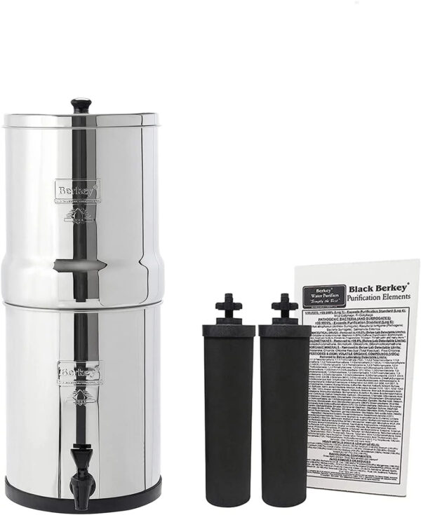 Travel Berkey Gravity-Fed Water Filter with 2 Black Berkey Purification Elements & Berkey Primer Combo Set