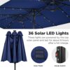 15 ft Large Patio Umbrella with Solar Lights Double-Sided Outdoor Rectangle Market Umbrellas with 36 LED Lights/Base Included/Easy Crank for Patio Garden Yard Pool Lawn, Brown