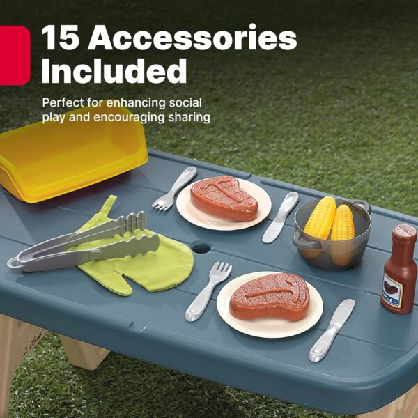 1d1e758196754823b4faeb734dd44975 Step2 Sizzle & Smoke BBQ Grill Kids Playset, Indoor/Outdoor Kitchenette, Interactive Play with Sounds, Made of Durable Plastic, Includes 15 Piece Toy Accessories, For Toddlers 3+ Years Old