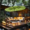 15ft Double Sided Patio Umbrella with Solar Lights, Outdoor Large Umbrellas with Crank Handle and 36 LED Lights, Rectangular Market Umbrella with Base Included for Deck Pool Shade