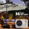 15ft Double Sided Patio Umbrella with Solar Lights, Outdoor Large Umbrellas with Crank Handle and 36 LED Lights, Rectangular Market Umbrella with Base Included for Deck Pool Shade