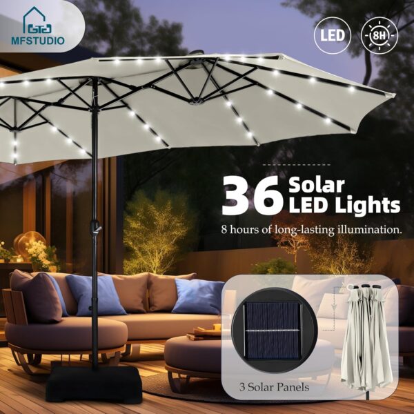 1dfa1ae0b43a4aa28856c5b3c0900087 15ft Double Sided Patio Umbrella with Solar Lights, Outdoor Large Umbrellas with Crank Handle and 36 LED Lights, Rectangular Market Umbrella with Base Included for Deck Pool Shade