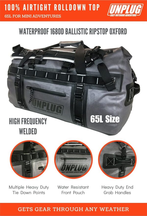 1e52f0164614463a870c68db7132678e UNPLUG Ultimate Adventure Bag -1680D Heavy Duty Waterproof Travel Duffel Bags for Camping, Motorcycle Dry Bag, Waterproof Bags for Boating, Waterproof Duffle Backpack,Tactical Duffle Bag