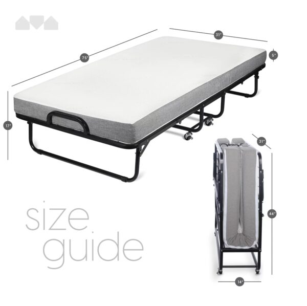 Milliard Diplomat Folding Bed with Luxurious Memory Foam Mattress and Super Strong Sturdy Frame, Cot Size, 75" x 31"
