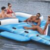 Tropical Breeze 6 Person Inflatable Party Island Large Relaxing Water Float with Detachable Sunshade and Cooler Bag