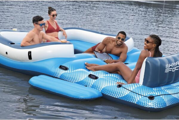 20149481d5864f17bdeb9aafcc592da3 Tropical Breeze 6 Person Inflatable Party Island Large Relaxing Water Float with Detachable Sunshade and Cooler Bag