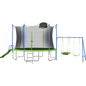 LISUEYNE 12ft Trampoline with Slide and Swing,Recreational Trampoline with Basketball Hoop and Ladder,Outdoor Fitness Trampoline for Kids Adults,1000 LBS Weight Capacity