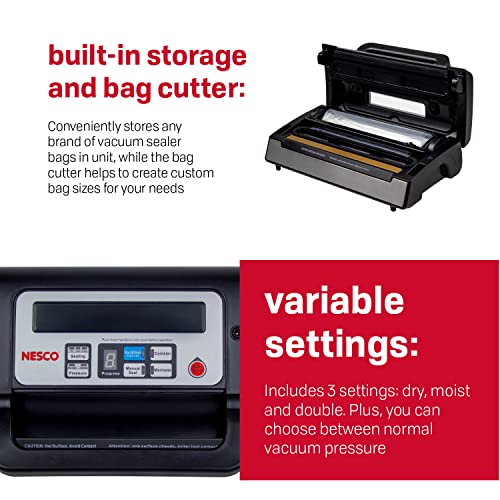 201e66dab2e94d179c18e017dc0c9da5 Nesco Deluxe Food VS-12 Vacuum Sealer, 130 Watts, Kit Bags & Viewing Lid