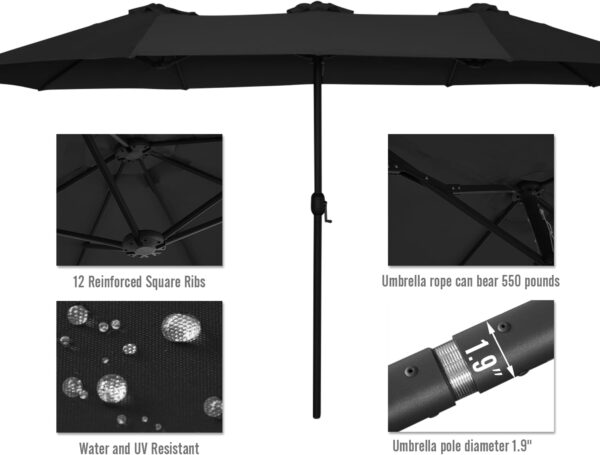 204bca7fd49044e797f2090fce6645bb 15ft Patio Umbrella with Solar Lights, Large Double Umbrella Outdoor, Rectangle 180''x106'' Umbrellas with 156 PCS LED Lights and Crank Handle for Backyard Deck Pool Shade in Black(1.9" Pole)