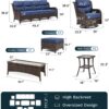 Outdoor Swivel Rocker Patio Chairs with 6-Inch Thick Cushions and Side Table, 3PCS High Back Wicker Patio Furniture Set for Porch, Balcony, Deck and Yard in Blue