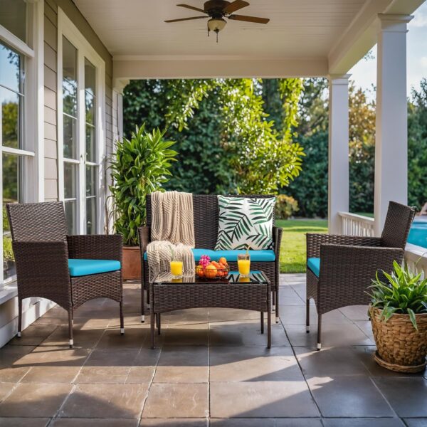 204e91387f1046a6b862ab0b4dbd60c6 4 Pieces Outdoor Patio Furniture Sets Rattan Chair Wicker Set, Outdoor Indoor Use Backyard Porch Garden Poolside Balcony Furniture Sets Clearance (Brown and Beige)