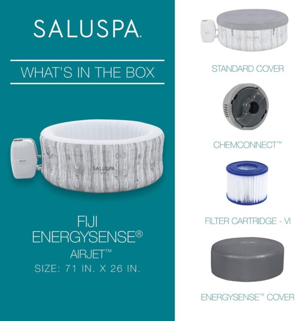 2095692439514351a391a290261d3340 Bestway SaluSpa Fiji AirJet Large Round 2 to 4 Person Inflatable Hot Tub Portable Outdoor Spa with 120 AirJets and EnergySense Cover, Grey