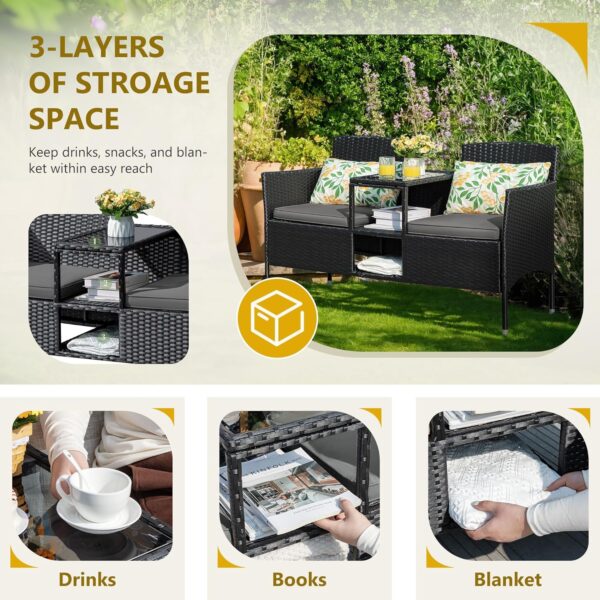 209be55eef5b4c80b4007d6ff8aed9ce Outdoor Furniture Patio Loveseat Wicker 2-Seat with Built-in Table and Cushions Rattan Porch Chairs Bench for Balcony, Lawn, Backyard (Beige)