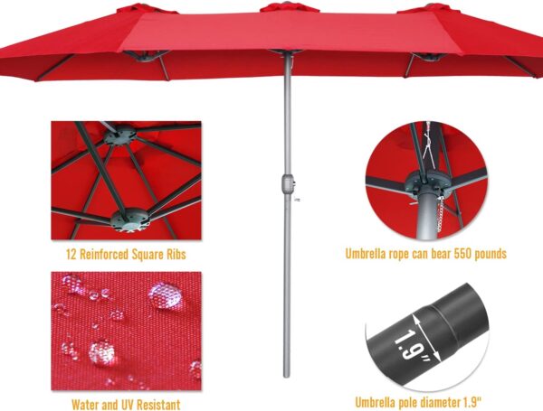 20afd4f0389940d8942a652a9964efcc 15ft Patio Umbrella with Solar Lights, Large Double Umbrella Outdoor, Rectangle 180''x106'' Umbrellas with 156 PCS LED Lights and Crank Handle for Backyard Deck Pool Shade in Black(1.9" Pole)