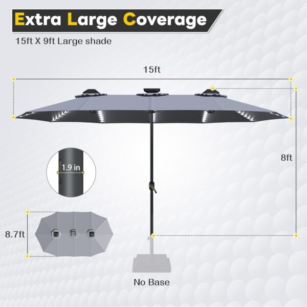20cce945da034818bc72612c5080ddff 15ft Patio Umbrella with Solar Lights, Large Double Umbrella Outdoor, Rectangle 180''x106'' Umbrellas with 156 PCS LED Lights and Crank Handle for Backyard Deck Pool Shade in Black(1.9" Pole)