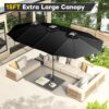 15ft Patio Umbrella with Solar Lights, Large Double Umbrella Outdoor, Rectangle 180''x106'' Umbrellas with 156 PCS LED Lights and Crank Handle for Backyard Deck Pool Shade in Black(1.9" Pole)