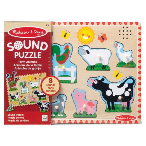 Melissa & Doug Farm Animals Sound Puzzle - Wooden Peg Puzzle With Sound Effects (8 pcs)