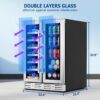 24 inch Wine Cooler, 46 Bottle - Dual Zone Built-in or Freestanding Fridge with Stainless Steel Reversible Glass Door, for Home, Kitchen, or Office.