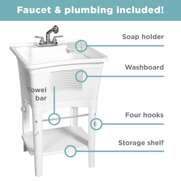 21fbef4a20194e01aed443d2b10ee3dc Zenna Home Ergo Tub Utility Sink with Pull-Out Faucet: Laundry Tub with 24" W x 24" H Sink, in White