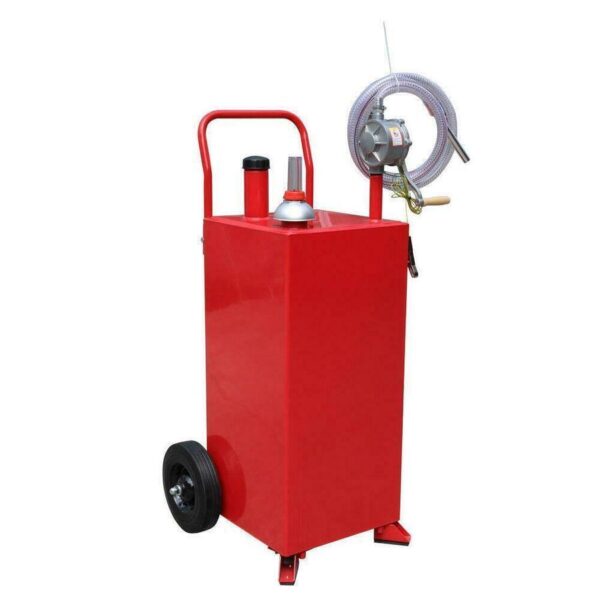 2214fc5267474374a90bef112f031e49 30 Gallon Red Gas Caddy Tank Gasoline Fluid Diesel w Rotary Pump and Hose