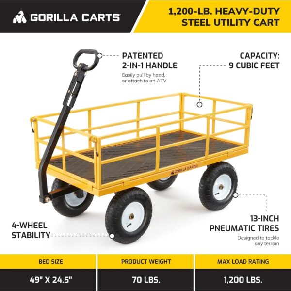 225fc0355c55425a9c7fcb911128f67e 7 Cu Ft Heavy Duty Steel Utility Cart, with Steel Mesh Bed 1200 Pound Hauling Capacity, for Outdoor, Yard Camping, Yellow