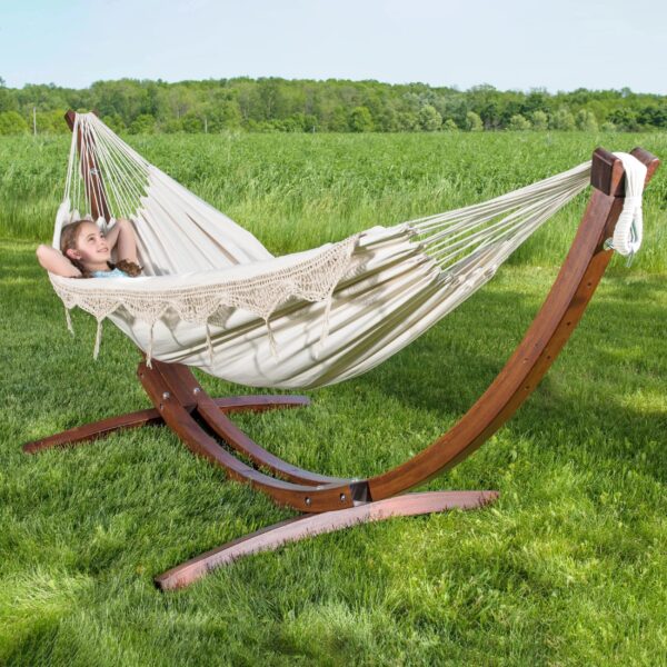 225fda745bdd470f97614f4e2ed62df3 Vivere Double Cotton Hammock with Solid Pine Stand- Natural