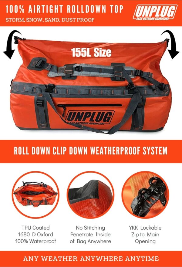 2275bcf758ef4dcb9d4f03242c7952bd UNPLUG Ultimate Adventure Bag -1680D Heavy Duty Waterproof Travel Duffel Bags for Camping, Motorcycle Dry Bag, Waterproof Bags for Boating, Waterproof Duffle Backpack,Tactical Duffle Bag