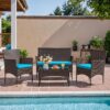 4 Pieces Outdoor Patio Furniture Sets Rattan Chair Wicker Set, Outdoor Indoor Use Backyard Porch Garden Poolside Balcony Furniture Sets Clearance (Brown and Beige)