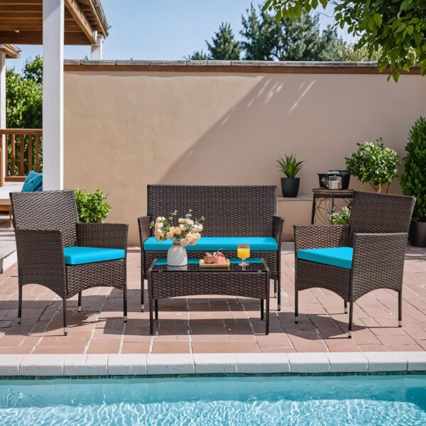 22e60d98e030495eb309f62635d1fcf7 4 Pieces Outdoor Patio Furniture Sets Rattan Chair Wicker Set, Outdoor Indoor Use Backyard Porch Garden Poolside Balcony Furniture Sets Clearance (Brown and Beige)
