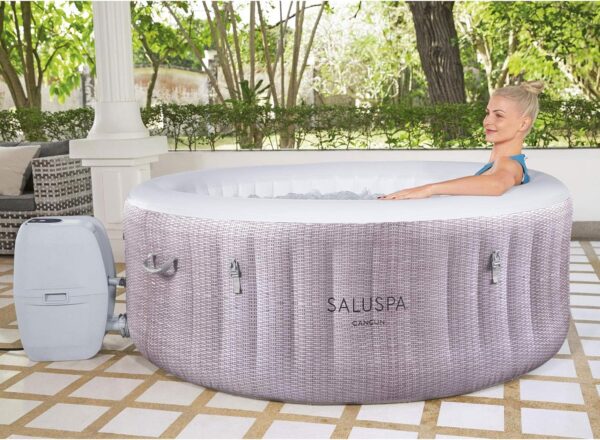 2332c881c8e6492cac026ee3f6959b6a Bestway SaluSpa Fiji AirJet Large Round 2 to 4 Person Inflatable Hot Tub Portable Outdoor Spa with 120 AirJets and EnergySense Cover, Grey