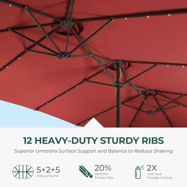 233f0d6f5f4948a3813fd1a78b57b213 Double Sided Patio Umbrellas - 15ft Solar Lights LED Lighted Outdoor Extra Large Market Table Umbrella with Base Included, Oversized Umbrella for Deck, Pool, Backyard (Beige)