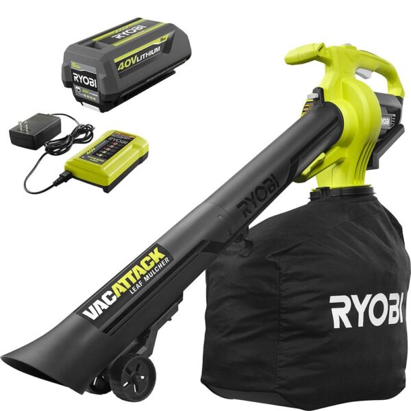 40V Vac Attack Cordless Leaf Vacuum/Mulcher with 5.0 Ah Battery and Charger RY40451