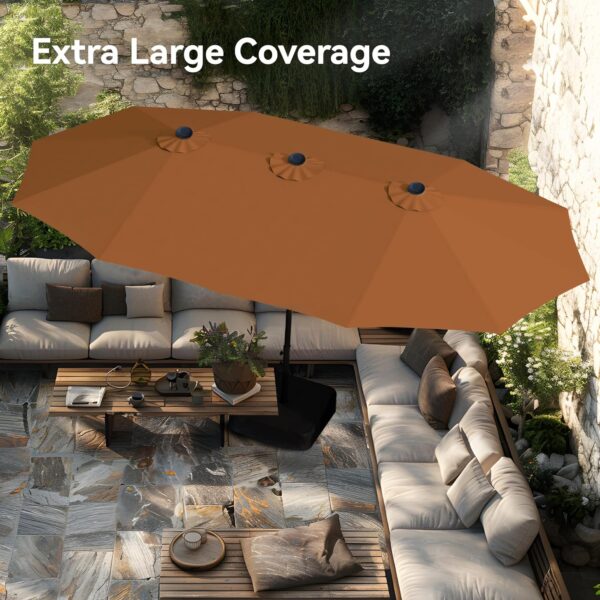 23aed4d94cb2454f9c3d344914d7e487 15ft Patio Umbrella Double-Sided Outdoor Market Extra Large Umbrella with Crank, Umbrella Base Included (Dark Red)