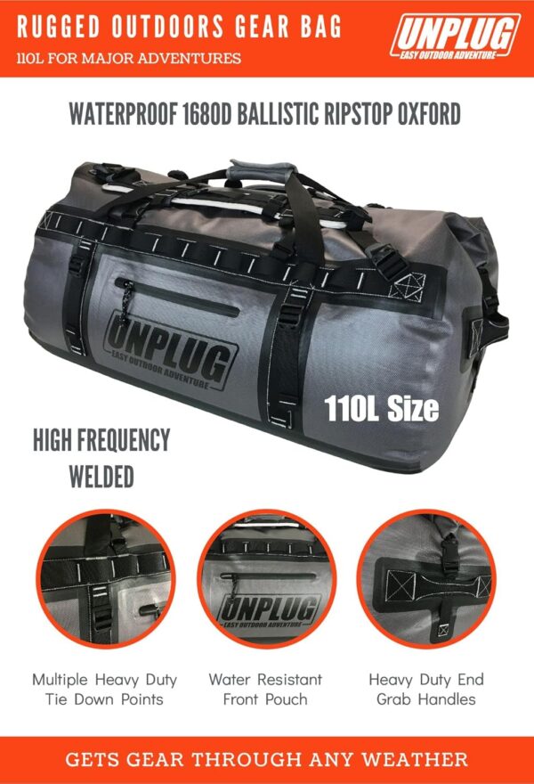 23b20875ef44400b8ed8009501292ec7 UNPLUG Ultimate Adventure Bag -1680D Heavy Duty Waterproof Travel Duffel Bags for Camping, Motorcycle Dry Bag, Waterproof Bags for Boating, Waterproof Duffle Backpack,Tactical Duffle Bag