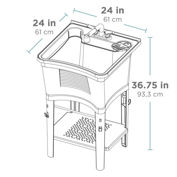 23e78d1cc6f44b29afe60c96ea9ebe2c Zenna Home Ergo Tub Utility Sink with Pull-Out Faucet: Laundry Tub with 24" W x 24" H Sink, in White