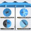 15ft Patio Umbrella with Solar Lights, Large Double Umbrella Outdoor, Rectangle 180''x106'' Umbrellas with 156 PCS LED Lights and Crank Handle for Backyard Deck Pool Shade in Black(1.9" Pole)