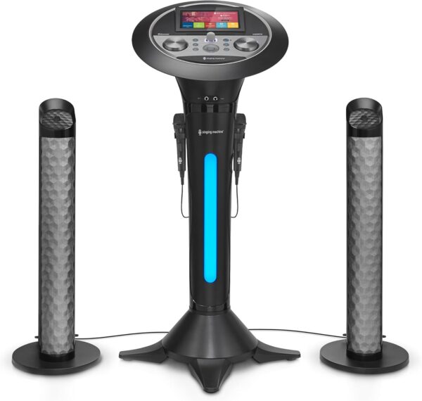247b2b750d114e2e8134de1b8908ccc2 Portable WiFi Karaoke Machine for Adults – Black Pedestal with 7” Touchscreen, Built-In Speaker, Bluetooth, Recorder & 2 Wired Microphones